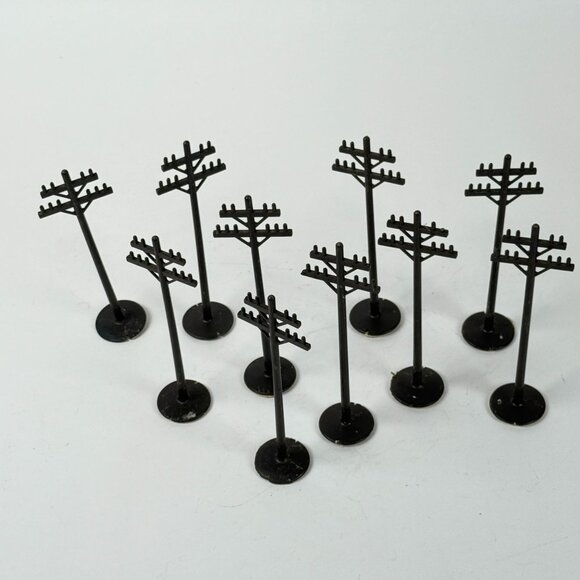 Black Model Train Telephone Poles Lot Of 10 Plastic Accessories 7.5" - Picture 5 of 7